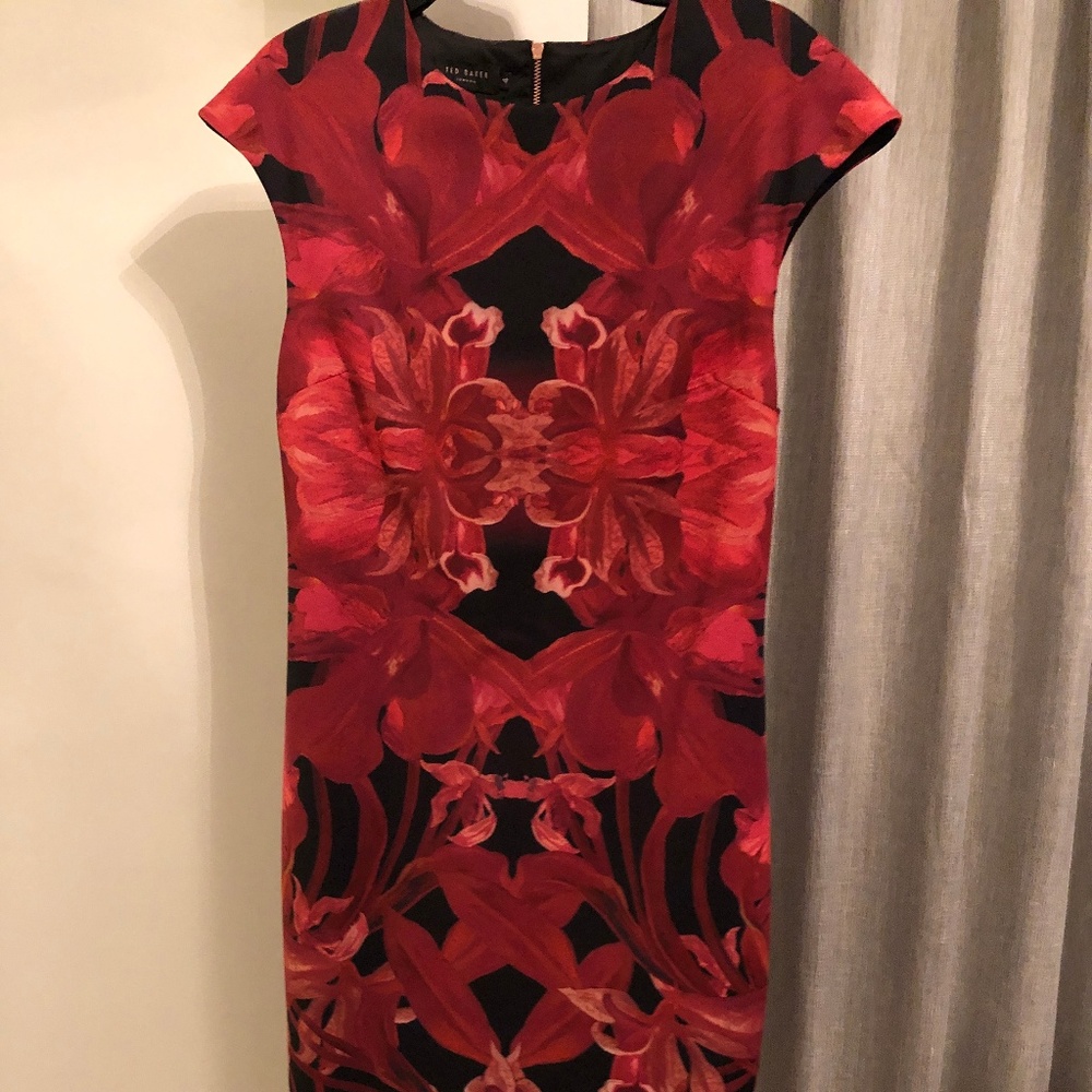 Ted Baker Naias Red/Black Jungle OrchidPrint Dress